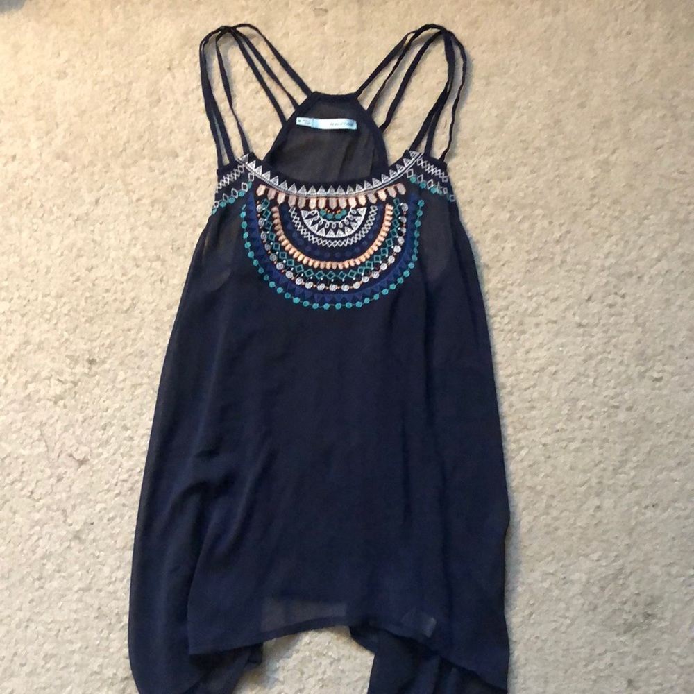 Maurices sheer dark blue top with cute detail!